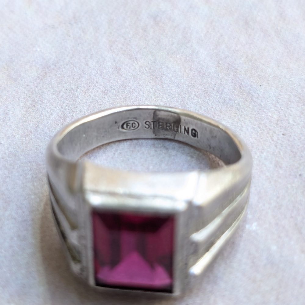Vintage Sterling Silver Ring Red Label Ruby 9 Fac… - image 7